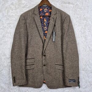 NWT Paisley & Gray Mens 46L Slim Fit Wool Blend Tweed Blazer Brown Donegal
